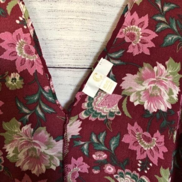 C. Wonder Red Floral Boho Short Sleeve Kimono Duster S - Picture 4 of 6